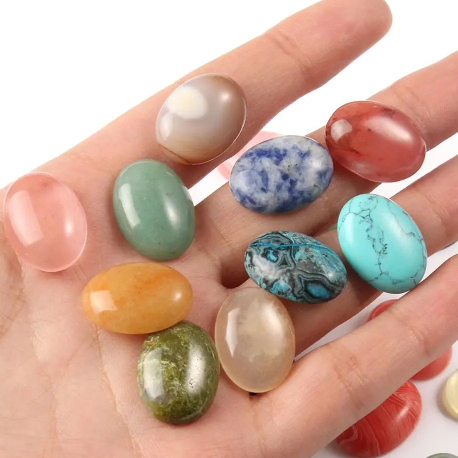 Natural Mixed Oval Gemstone Cabochons, 10pcs