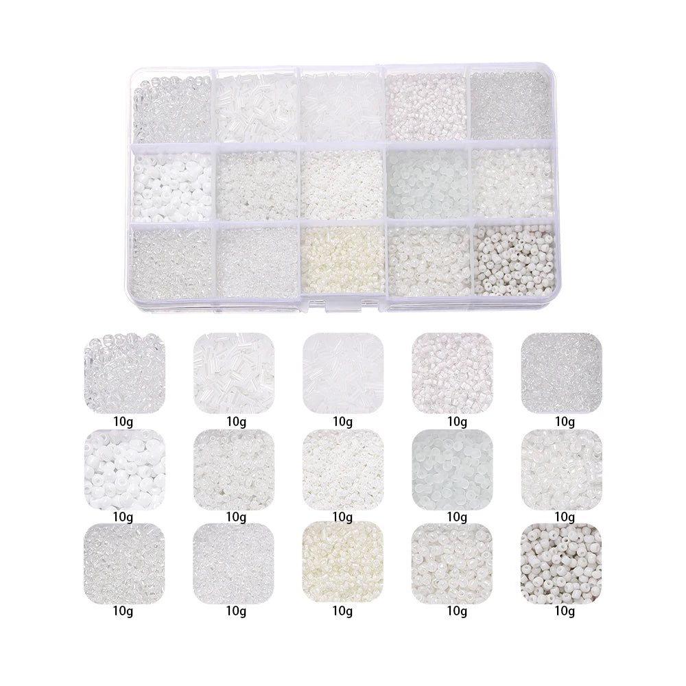 Sweet Glass Seed Bead Box Collections, 15 Grid Glass Seed Bead Sets, Spacer Beads , 2-7mm mix