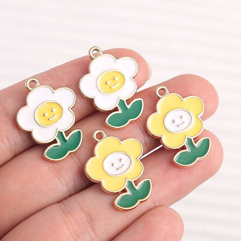 Happy Cactus and Flowers Colorful Enamel Charms, 10pcs