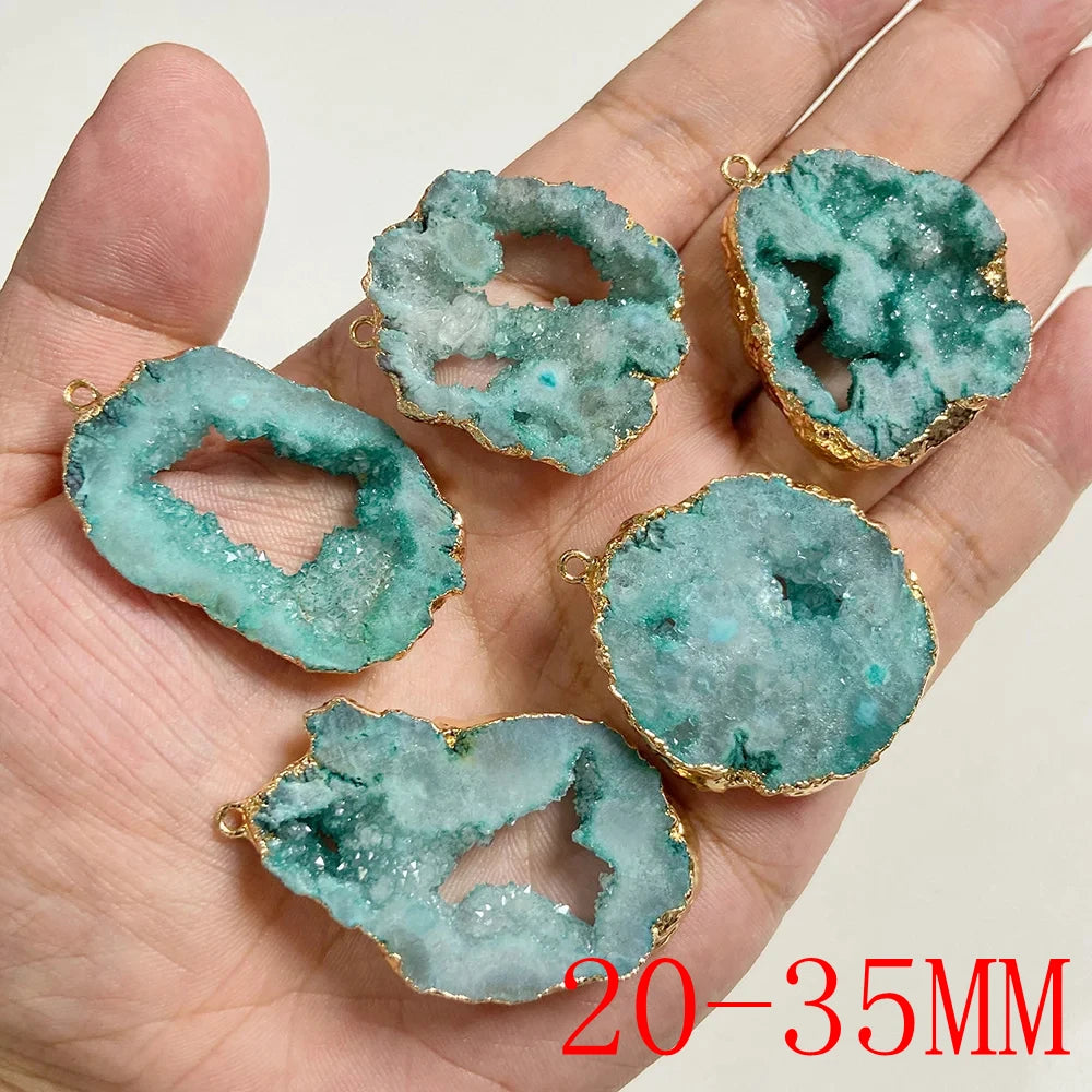 Sparkling Blue Druzy Quartz Pendants, Raw Stone Crystal Agates, Connectors and Charms, 1pc