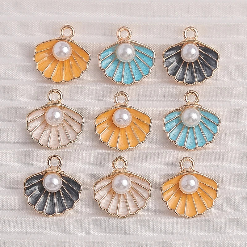 Seashell Lore Enamel Charm Collection, Starfish, Shells with Pearls, 10pc