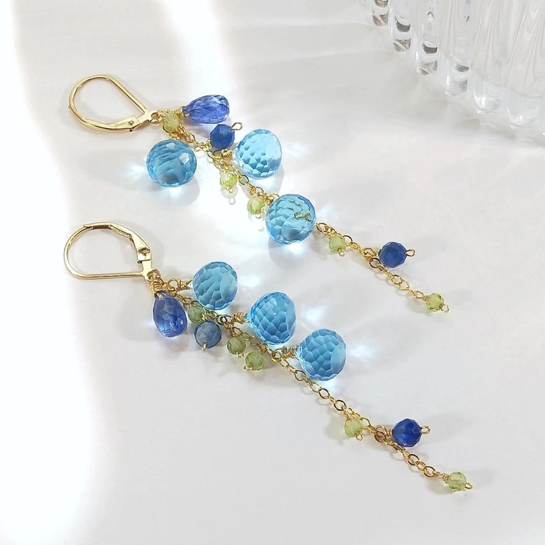 Kyanite & Peridot Handmade Gemstone Earrings, 14K Gold Filled Drop Earrings