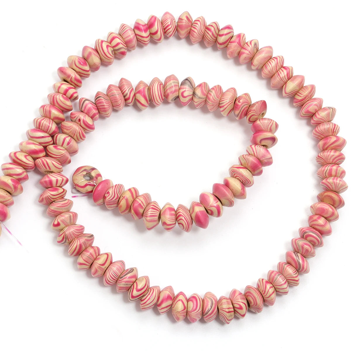 Color Striped Abacus Wooden Beads in a Water Flow Pattern, 1 Strand