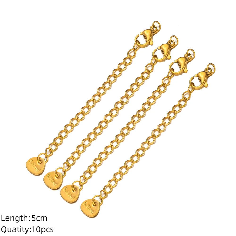 Stainless Steel Extension Chains with Lobster Clasp Connectors, 10pcs