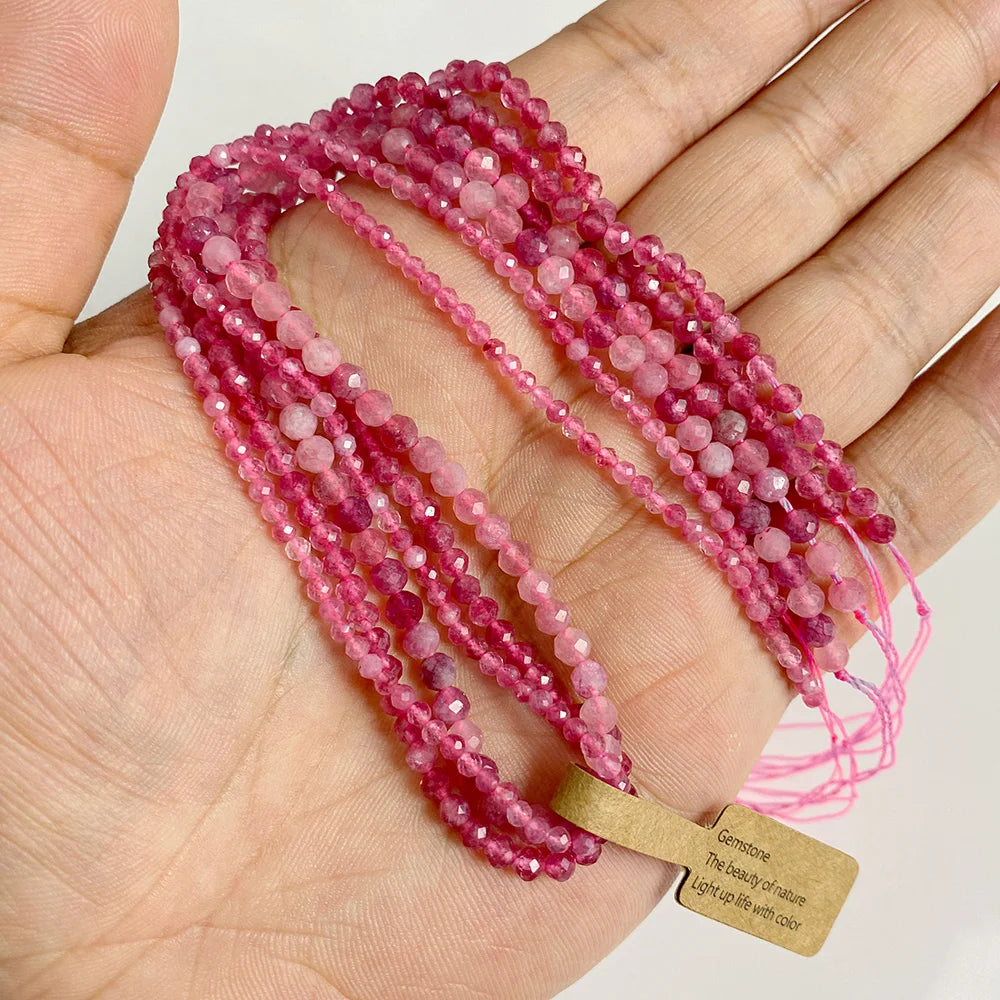 Tiny Natural Gemstone Beads, Rose Pink Quartz, Morganite, Garnet, Tourmaline, Fluorite, Amethyst, 2 3 4MM, 3 Strands