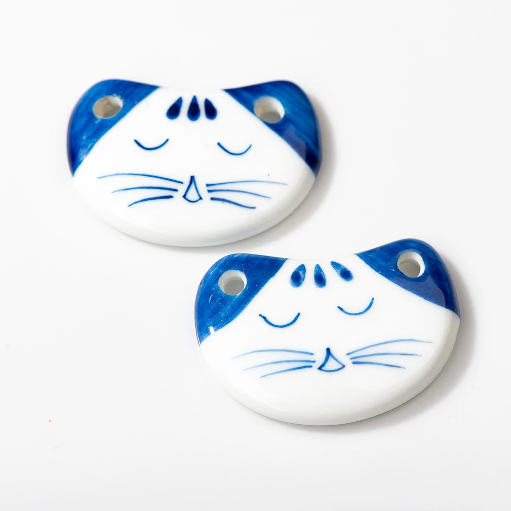 Handmade Kitten Blue And White Ceramic Pendants