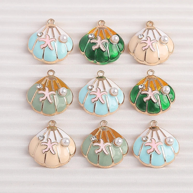 Ultra Marine Life Enamel Charm Collection, Starfish, Shells, Mermaids, 10pcs