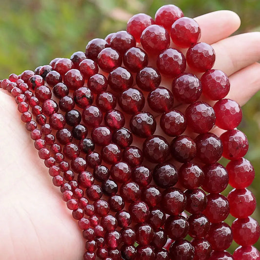 Natural Faceted Ruby Jade Chalcedony Beads, 4/6/8/10/12mm, 15" Strand