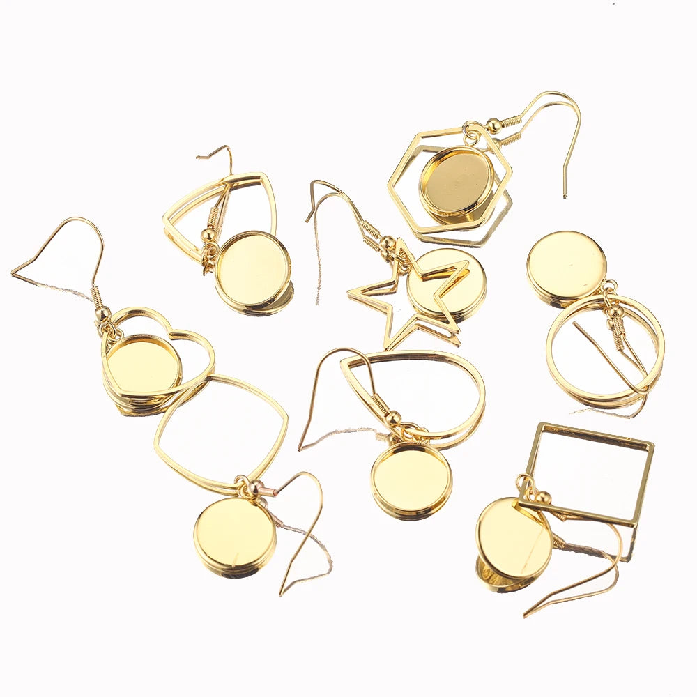 Stainless Steel Gold-Plated Earring Hook Cabochon Blanks, 10pcs Fit 12mm