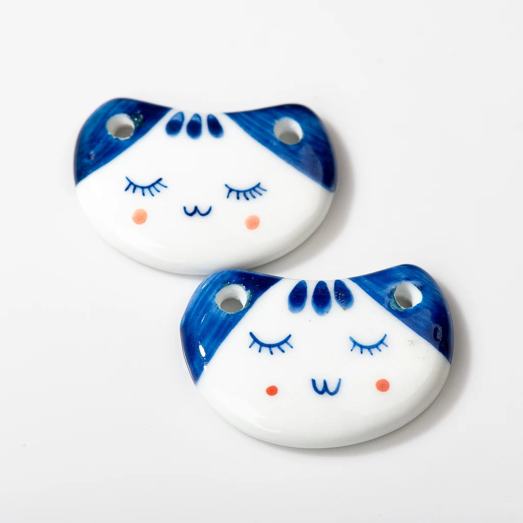 Handmade Kitten Blue And White Ceramic Pendants