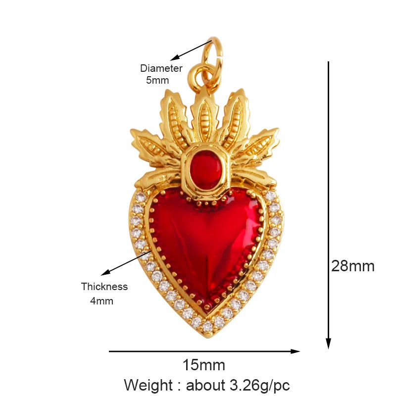 Sacred Red Heart Charm Collection, 18K Gold Plated