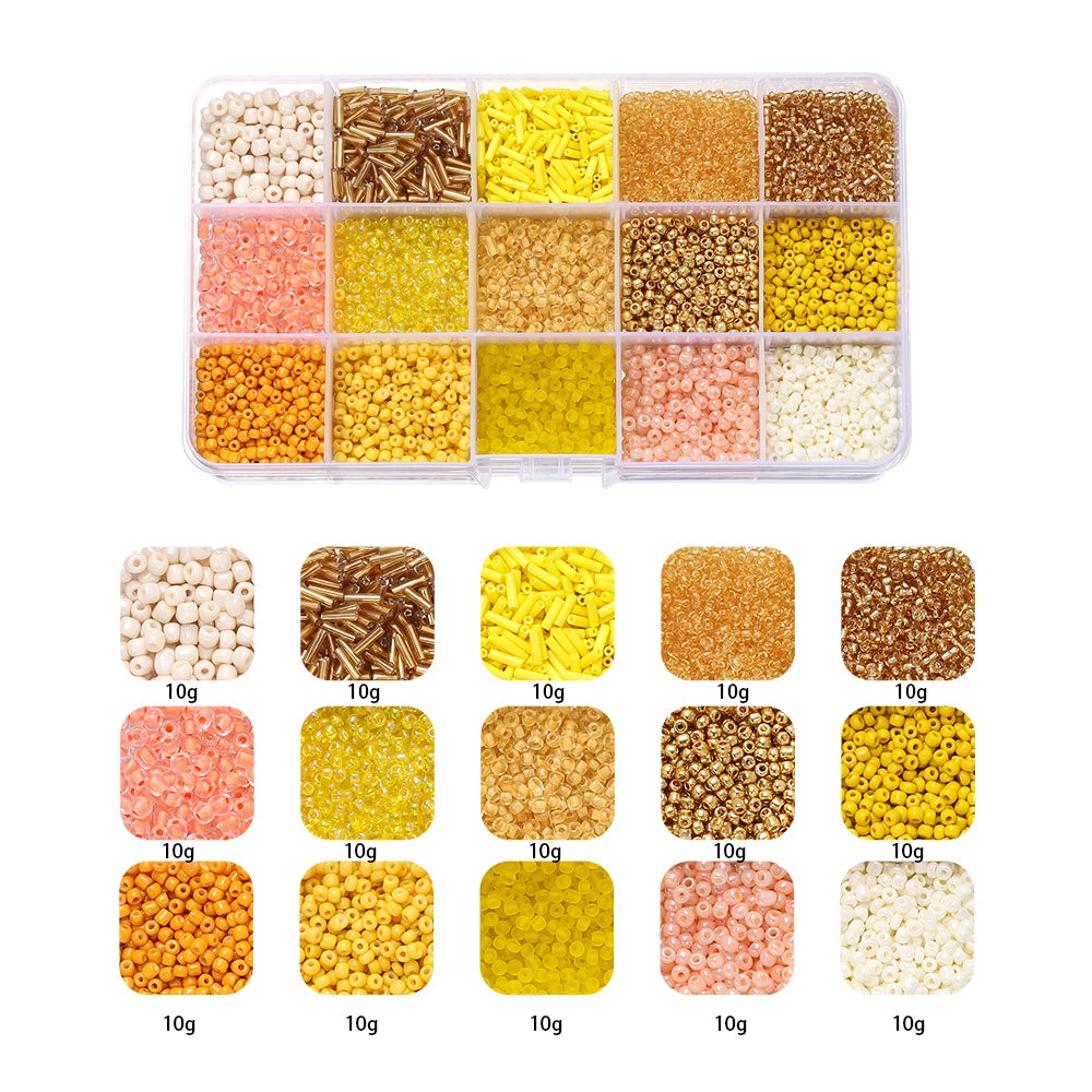 Sweet Glass Seed Bead Box Collections, 15 Grid Glass Seed Bead Sets, Spacer Beads , 2-7mm mix