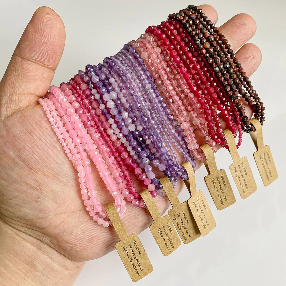 Tiny Natural Gemstone Beads, Rose Pink Quartz, Morganite, Garnet, Tourmaline, Fluorite, Amethyst, 2 3 4MM, 3 Strands