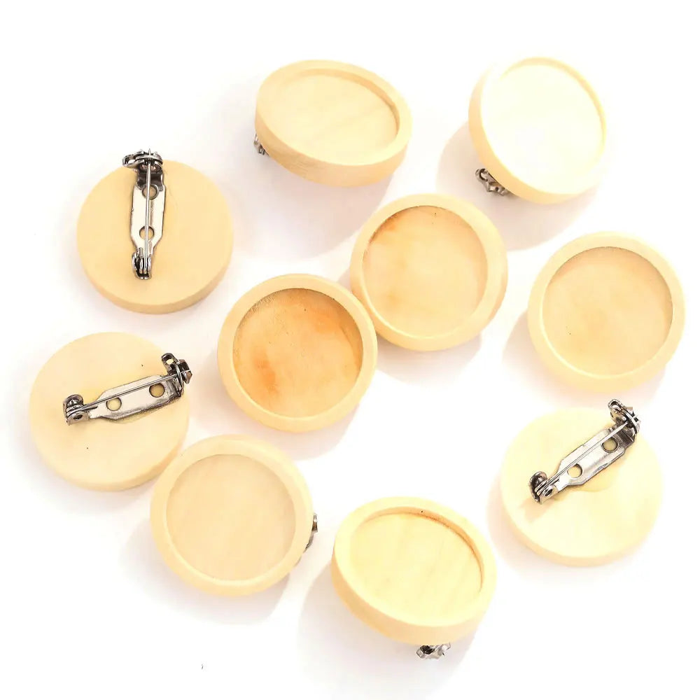 Blank Wood Cabochon Brooch Base Settings, Fits 20 25 30 40mm, Round Bezel Tray Blanks