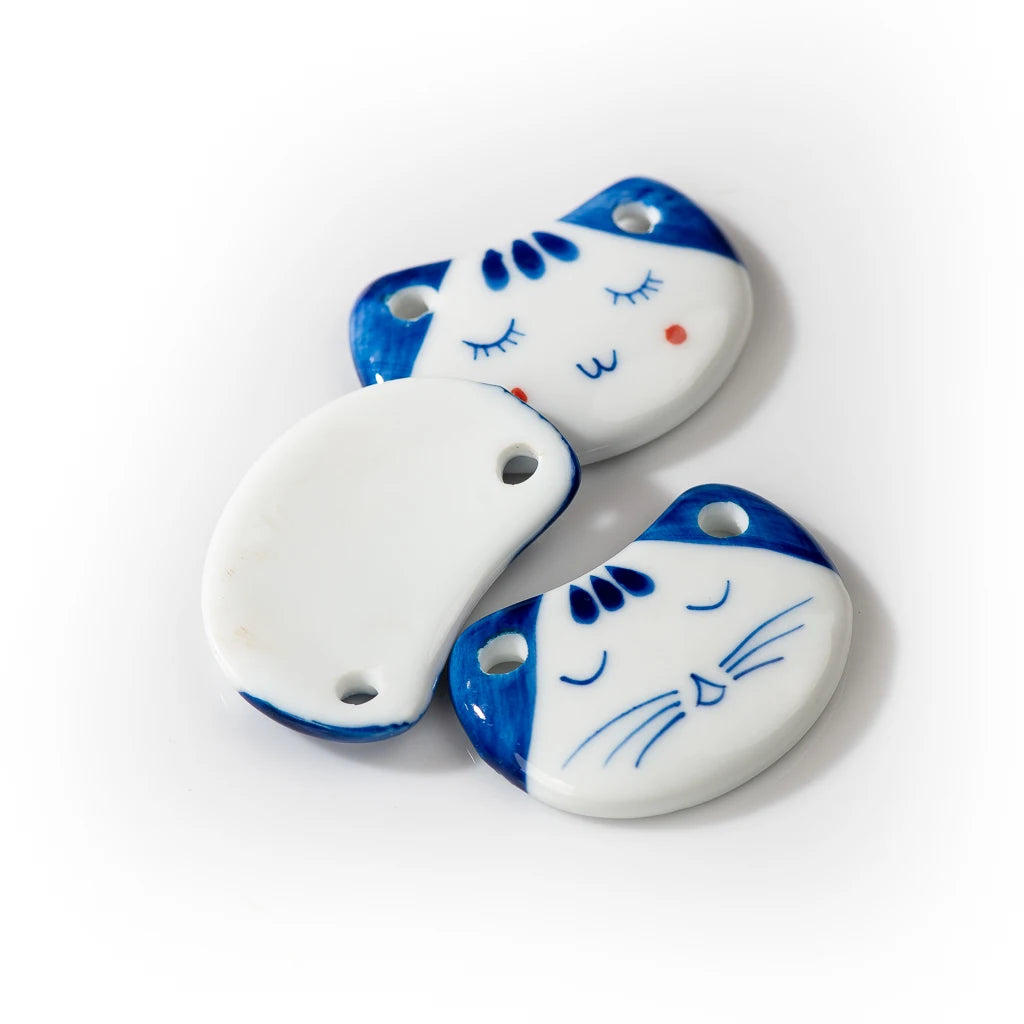 Handmade Kitten Blue And White Ceramic Pendants