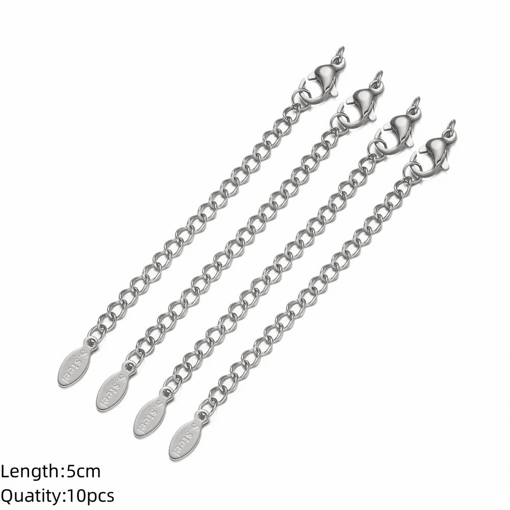 Stainless Steel Extension Chains with Lobster Clasp Connectors, 10pcs