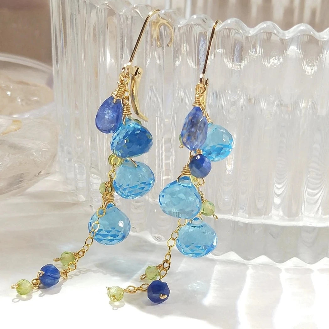 Kyanite & Peridot Handmade Gemstone Earrings, 14K Gold Filled Drop Earrings