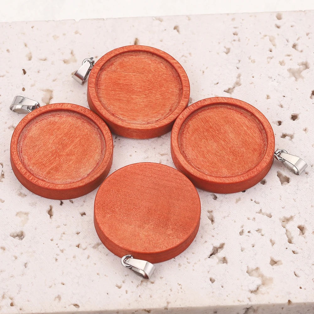 Wood Necklace Pendants, Cabochon Base Blanks, Fits 25mm, 10pcs