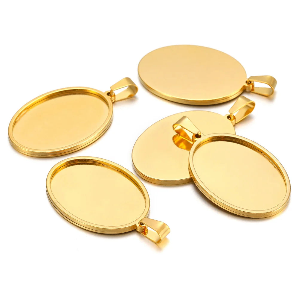 Gold Stainless Steel Oval Blank Bases 18/25/30/35/40mm Cabochon Bases 5pcs