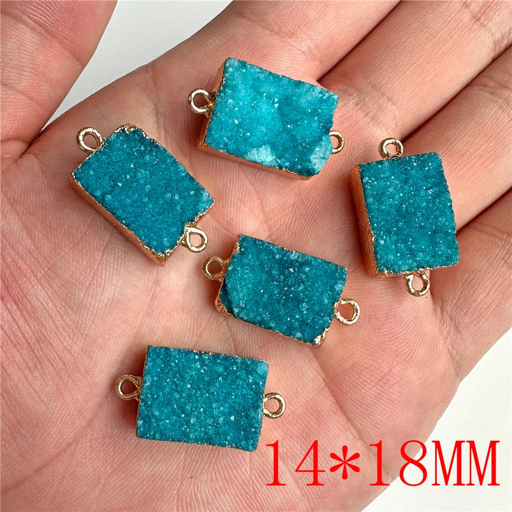 Sparkling Blue Druzy Quartz Pendants, Raw Stone Crystal Agates, Connectors and Charms, 1pc