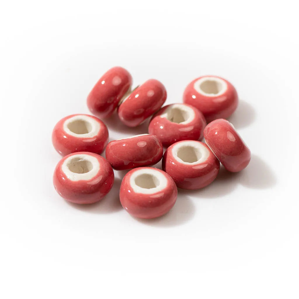 Round Retro Big Hole Ceramic Porcelain Beads, 15mm 10pcs