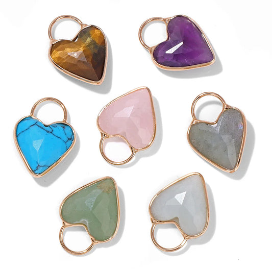 Gemstone Heart Pendants, Labradorite, Amethyst, Quartz, 2pcs 18x25MM