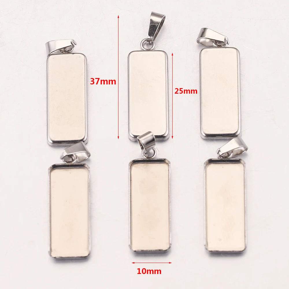 Rectangle Stainless Steel Cabochon Base Charms, Blank Pendant Setting Trays With Bails , 10pcs 10*25mm