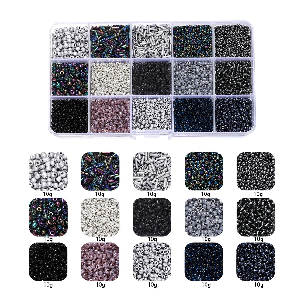 Sweet Glass Seed Bead Box Collections, 15 Grid Glass Seed Bead Sets, Spacer Beads , 2-7mm mix