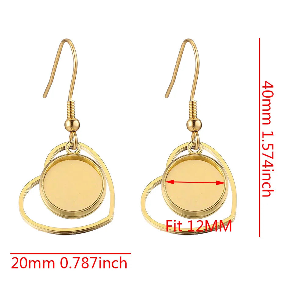 Stainless Steel Gold-Plated Earring Hook Cabochon Blanks, 10pcs Fit 12mm