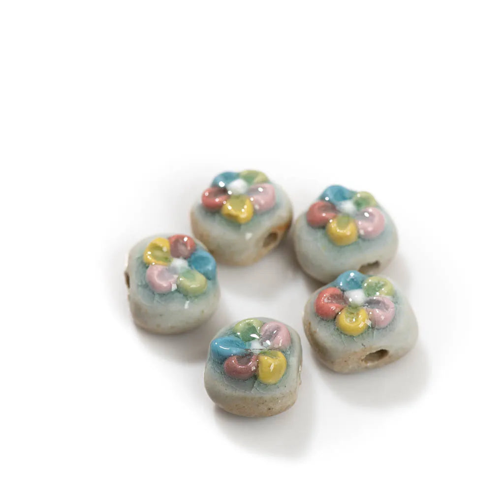 Handmade Vintage Flower Ceramic Beads, 17mm, 5pcs