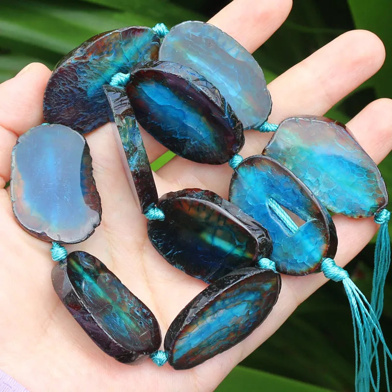 Multicolor Agate Beads, Organic Shaped Slices, 20-35mm, 16inch strand