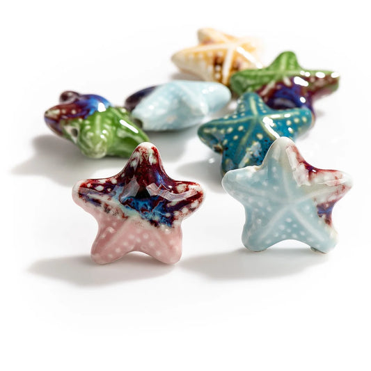 Ceramic Starfish Beads, Porcelain Necklace Findings, 14mm each, 2pcs