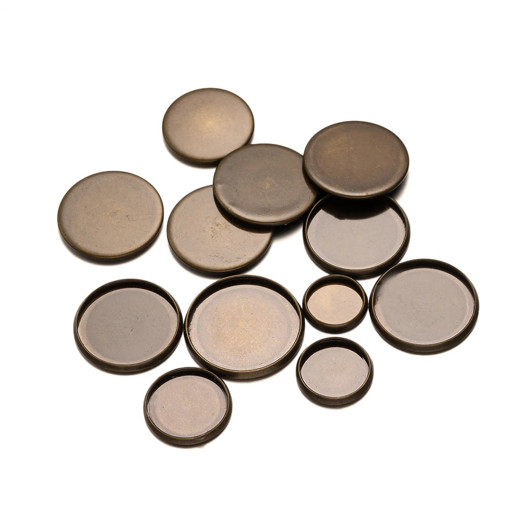 Antique Bronze Flat Round Trays, Bezel Cups, Cabochon Setting Blanks, 20pcs