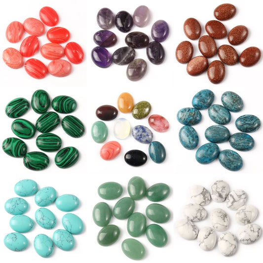 Natural Mixed Oval Gemstone Cabochons, 10pcs