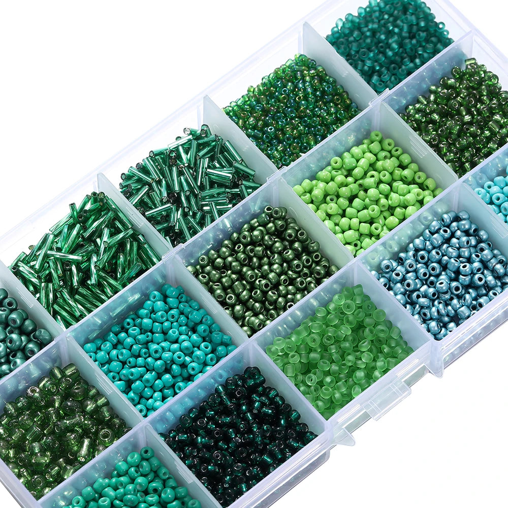 Sweet Glass Seed Bead Box Collections, 15 Grid Glass Seed Bead Sets, Spacer Beads , 2-7mm mix