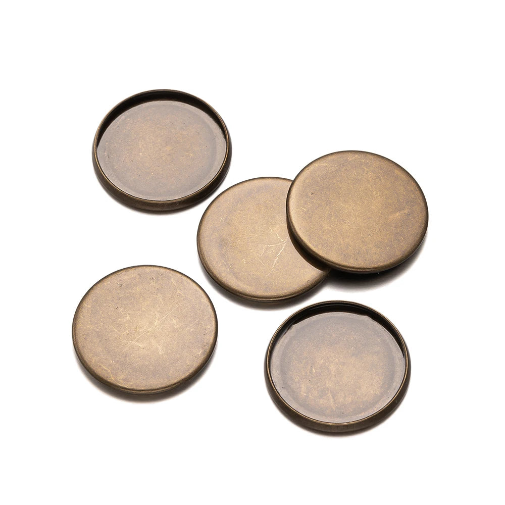 Antique Bronze Flat Round Trays, Bezel Cups, Cabochon Setting Blanks, 20pcs