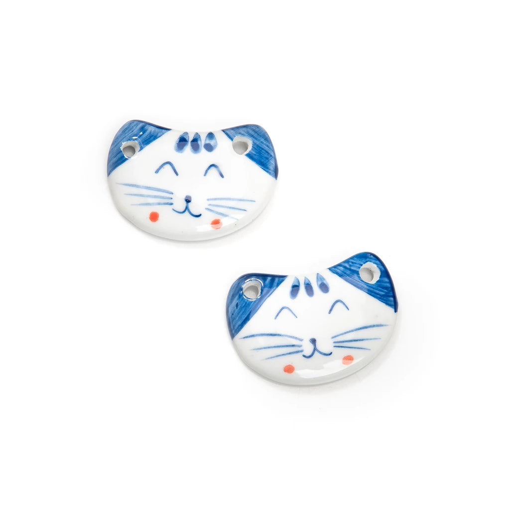 Handmade Kitten Blue And White Ceramic Pendants