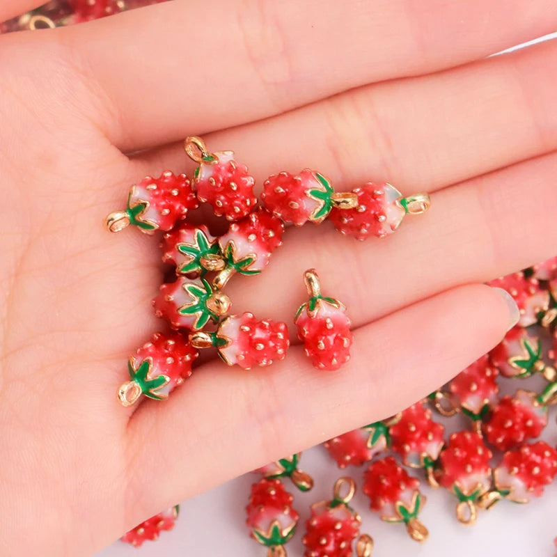 Enamel Strawberry & Friends Resin Charms 10Pcs