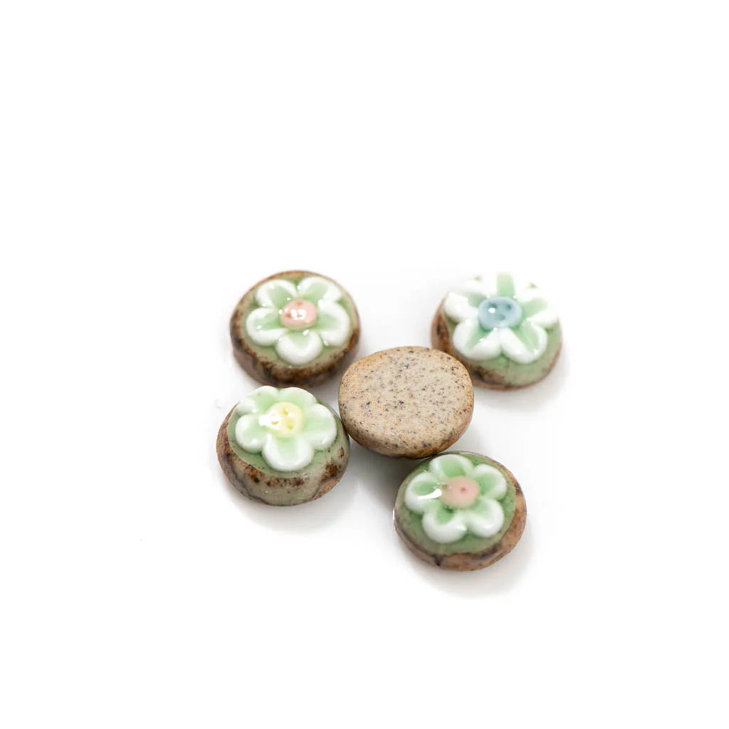 Handmade Ceramic Flower Beads, 5pcs 18mm Porcelain Pendants