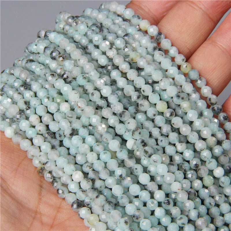 Ocean Gemstone Beads, Tiny Natural Blue Aquamarine, Amazonite, Apatite, Lapis, Turquoise Accents 2 3 4 mm