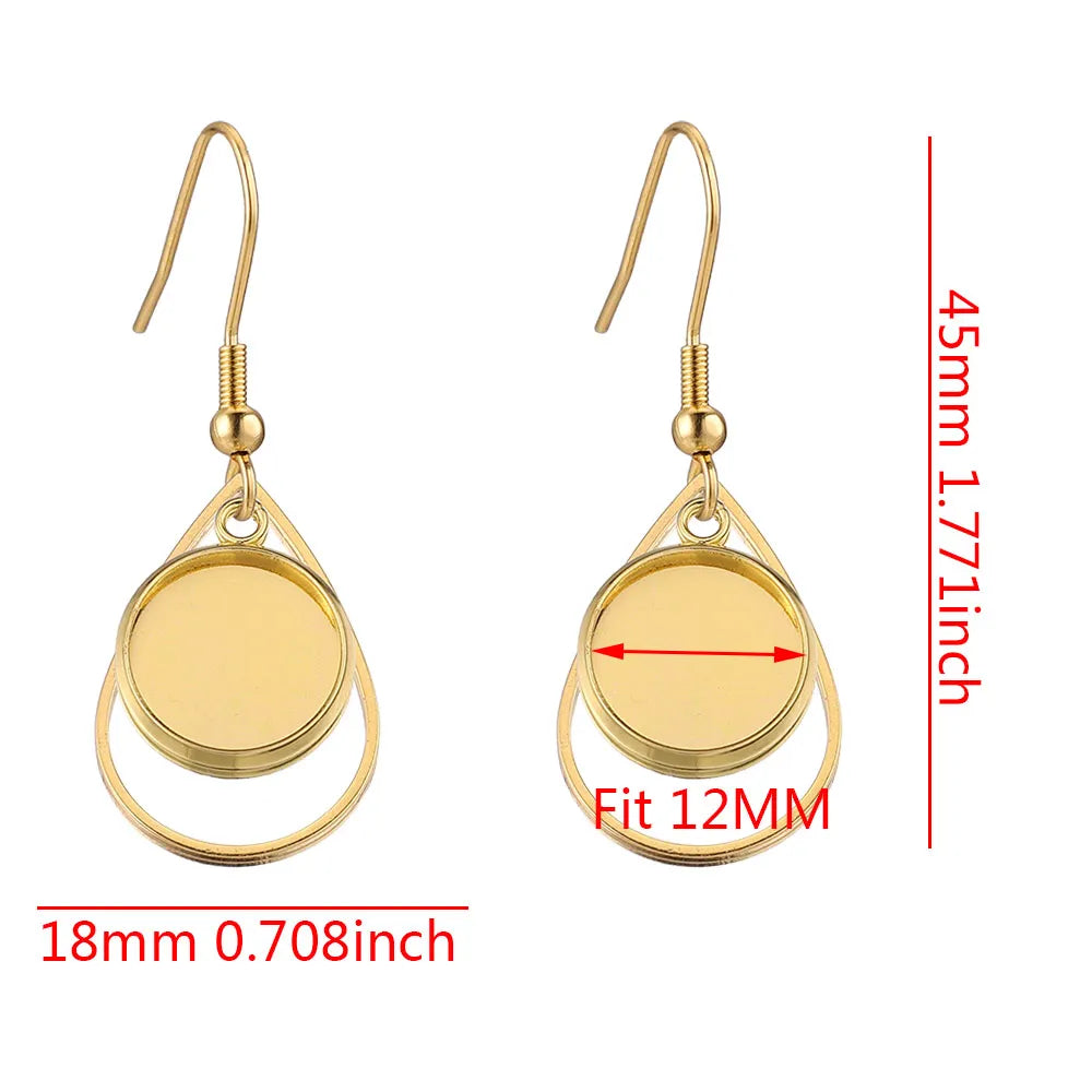 Stainless Steel Gold-Plated Earring Hook Cabochon Blanks, 10pcs Fit 12mm