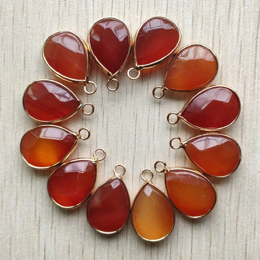 Natural Red Agate Water Drop Connector Pendants 12pcs