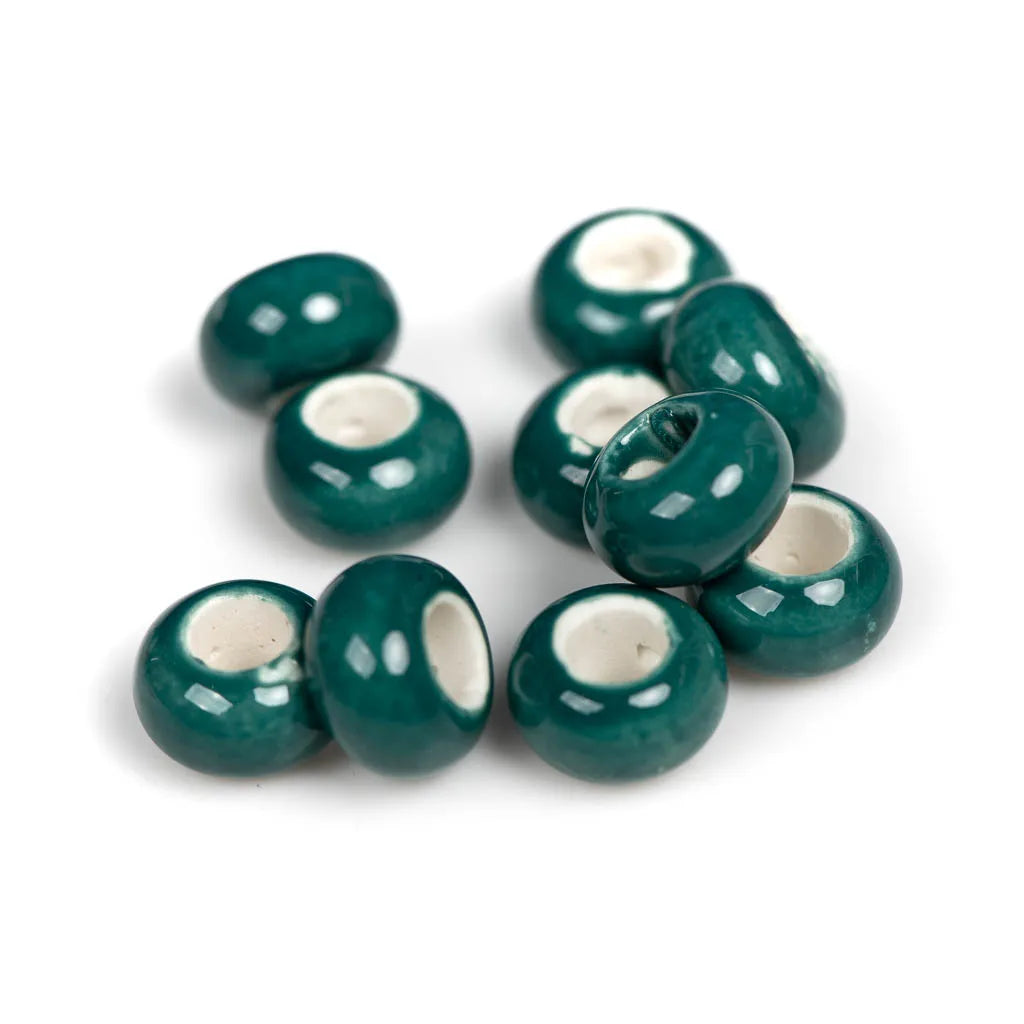 Round Retro Big Hole Ceramic Porcelain Beads, 15mm 10pcs