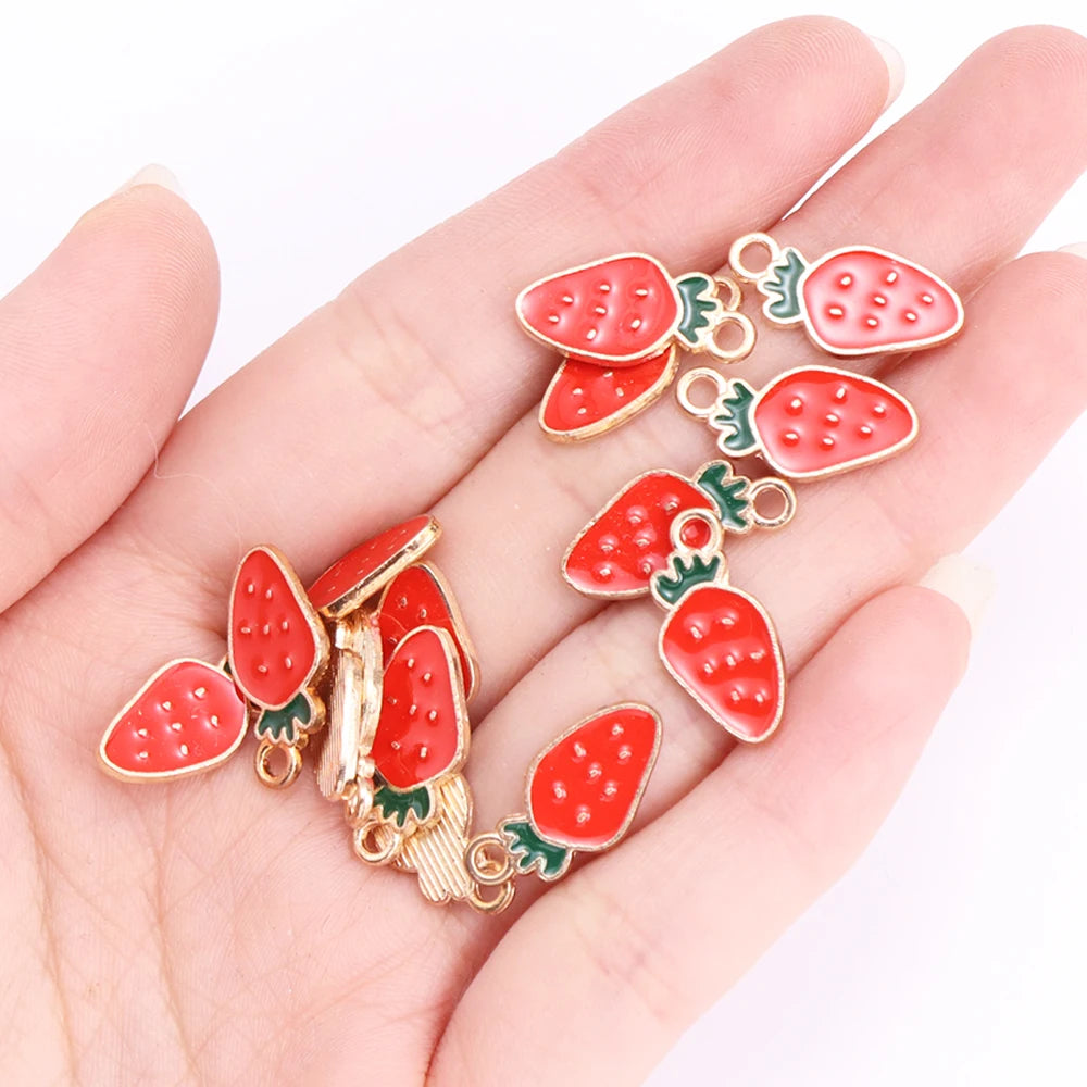 Enamel Strawberry & Friends Resin Charms 10Pcs