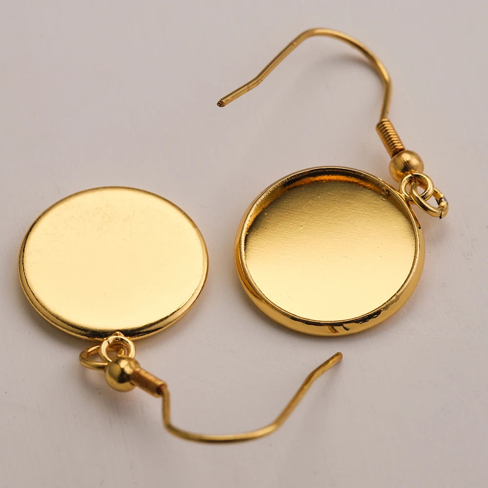 Gold-Plated Stainless Steel Earrings Hooks, Blank Cabochon Base 6 8 10 12 14 16 18 20 25 30mm, 20pcs