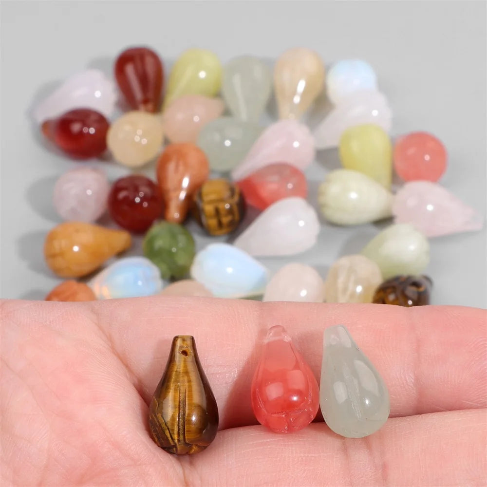 Flower Bud Gemstone Pendant Beads, Top Drilled, 3pcs 10X18mm