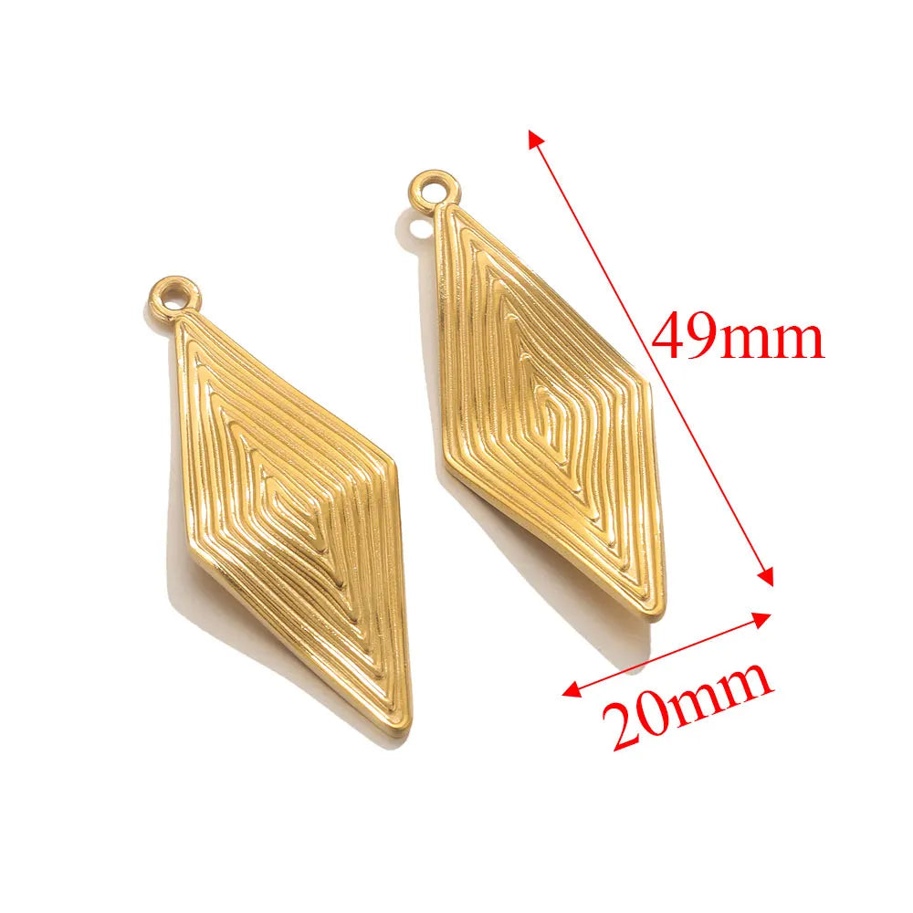 Gold-plated Stainless Steel Oval Square Rhombus Charms, 4pcs