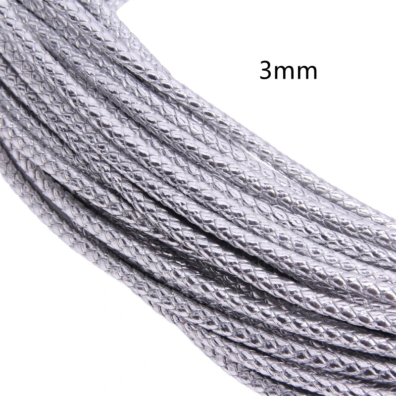 5m Black Round Braided Genuine Real Leather Cord