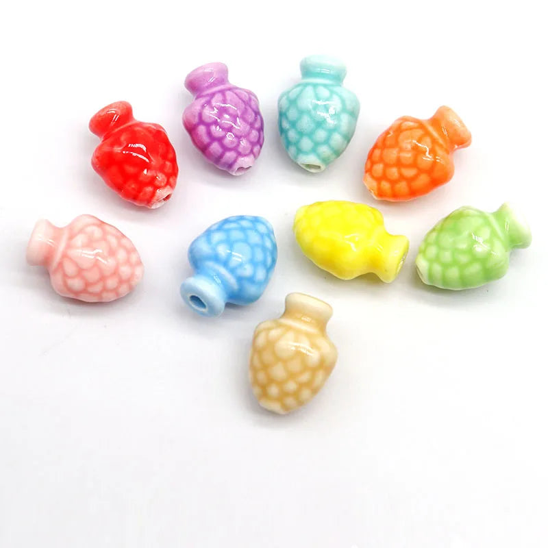 Hand-made Strawberry Ceramic Beads 14x10.5mm Multicolor Porcelain