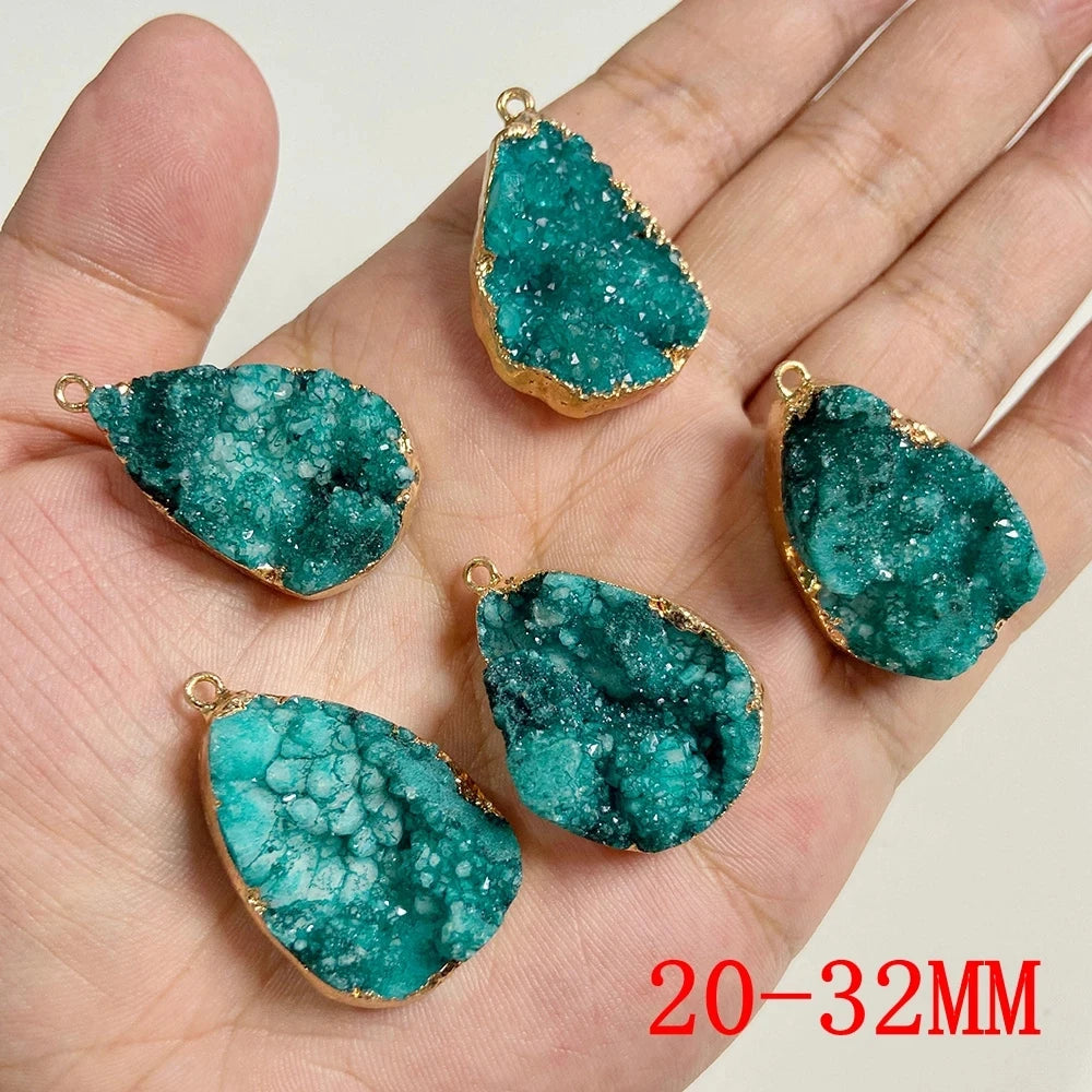 Sparkling Blue Druzy Quartz Pendants, Raw Stone Crystal Agates, Connectors and Charms, 1pc